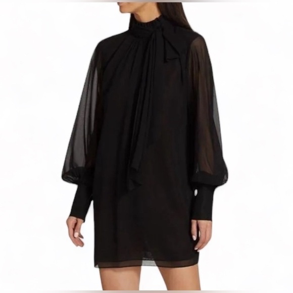 Frame Tie Neck Silk Georgette Mini Dress Size Medium - Picture 1 of 16